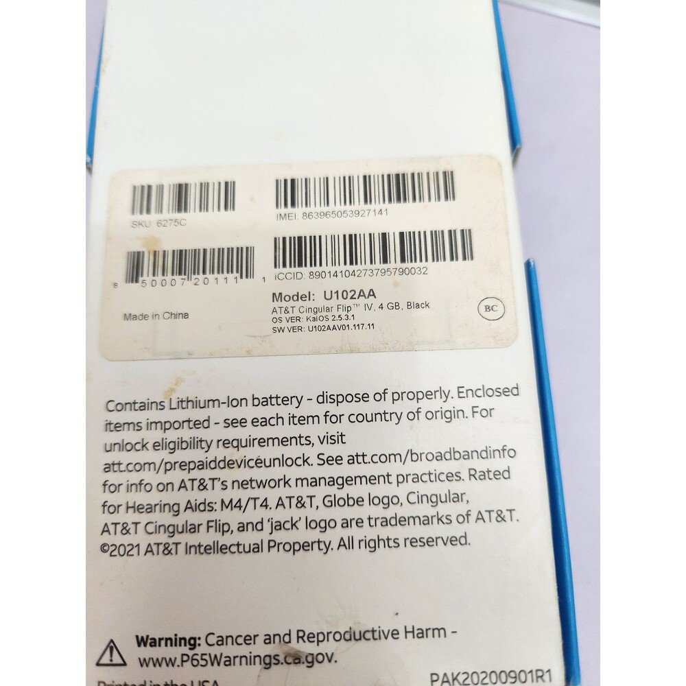 AT&T Cingular Flip IV U102AA 4GB Black 4G LTE Cell Phone Box & Accessories - Picture 8 of 8